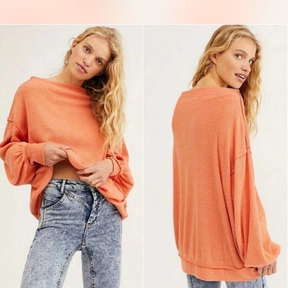 We The Free Ribbed Coral Off the Shoulder Sweater